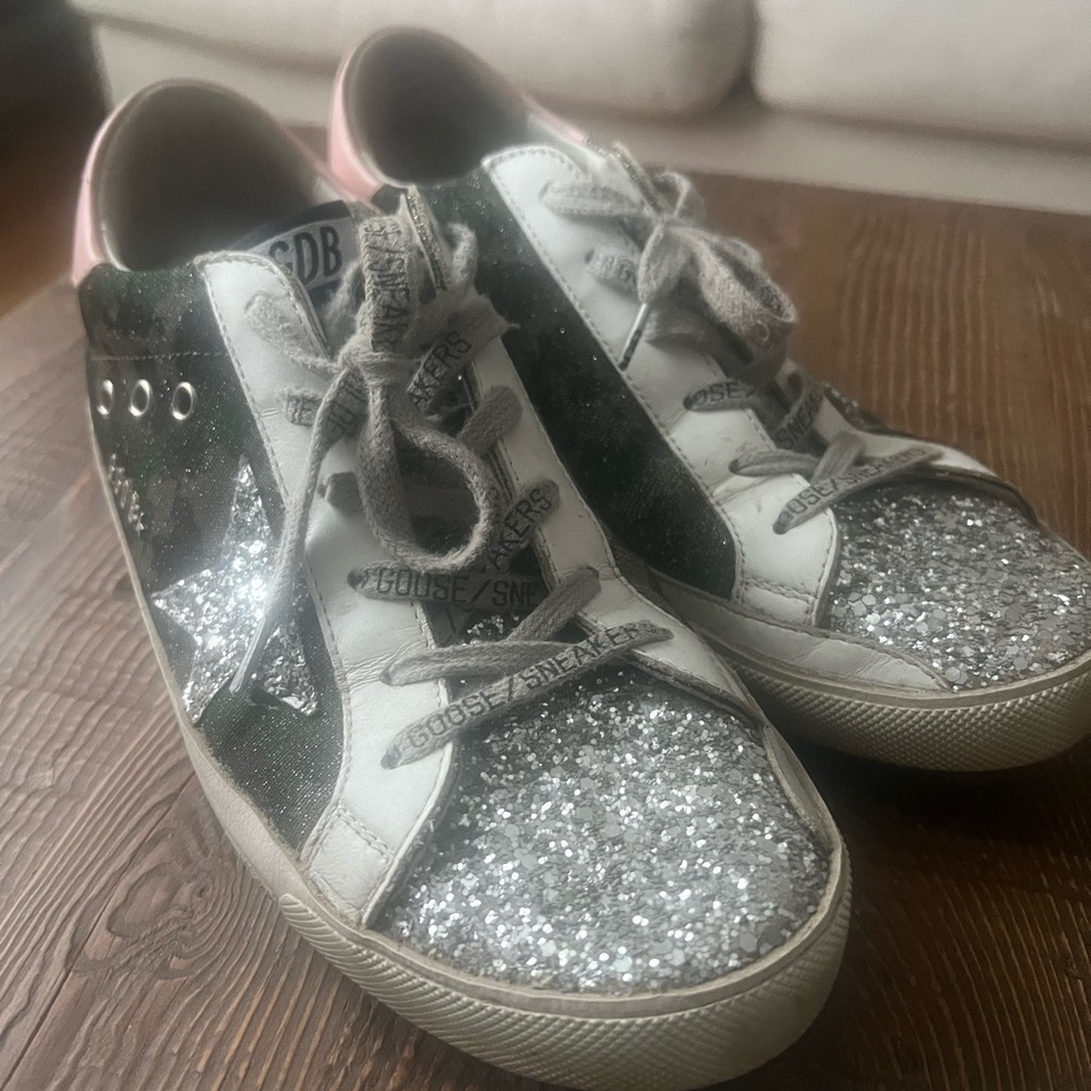 Golden Goose Camo with Silver Glitter Sneakers